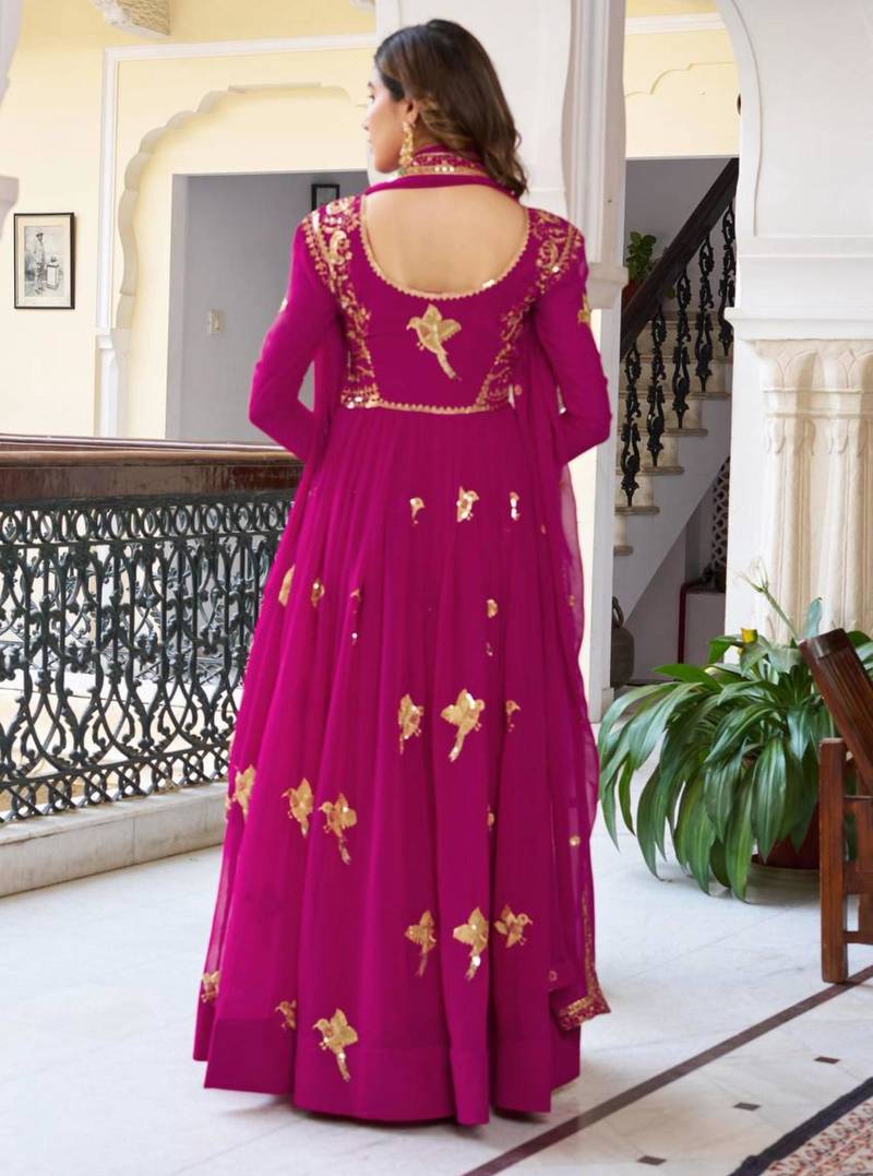 Pink georgette embroidered kurta-sets