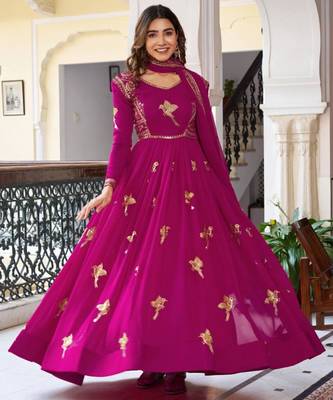 pink embroidered georgette kurta set 5