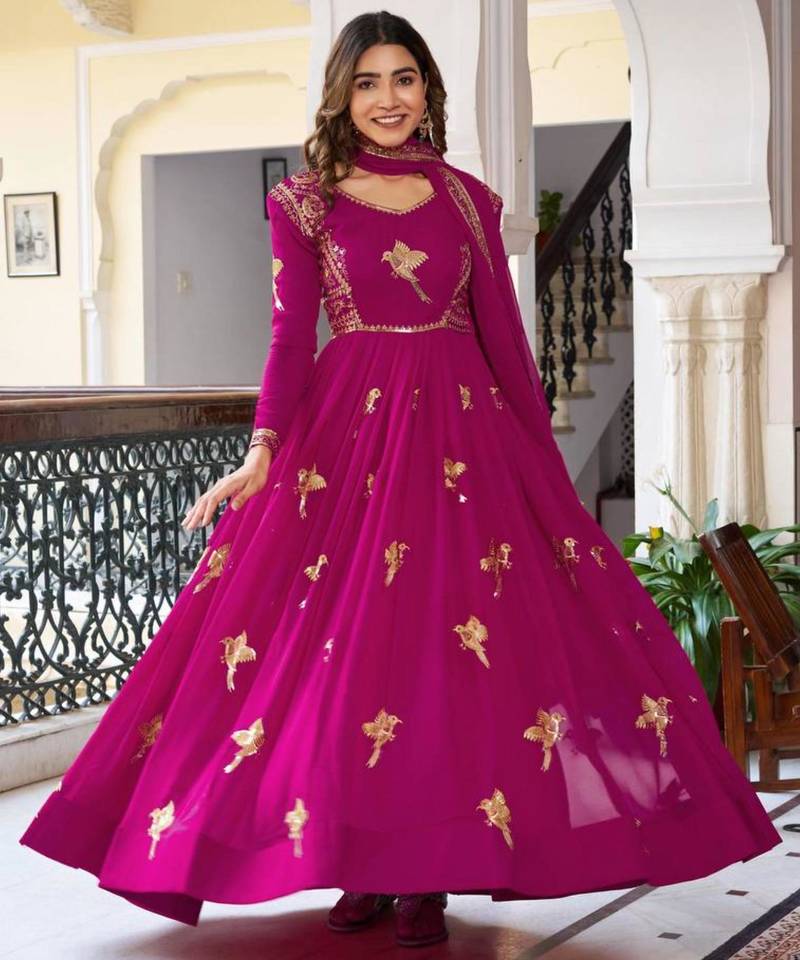 Pink georgette embroidered kurta-sets