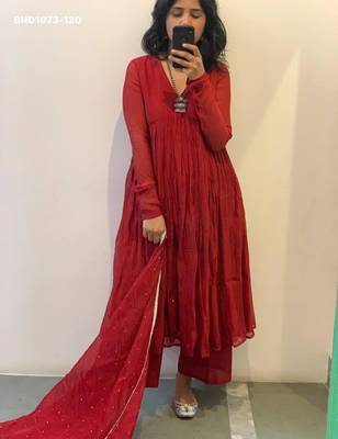 red silk blend plain kurta set 1