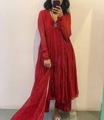 Red silk blend plain kurta-sets