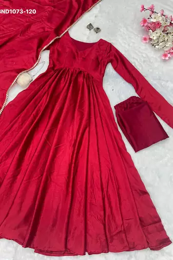 red silk blend plain kurta set