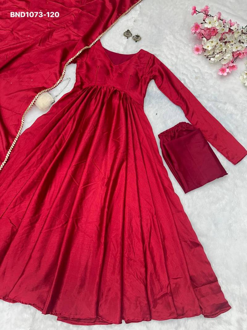 Red silk blend plain kurta-sets