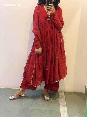 red silk blend plain kurta set 5