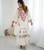 White pure cotton embroidered kurta-sets