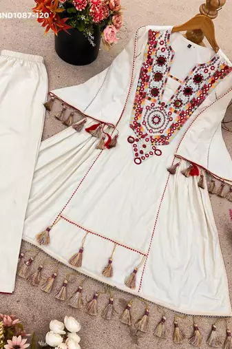 white pure cotton embroidered kurta set