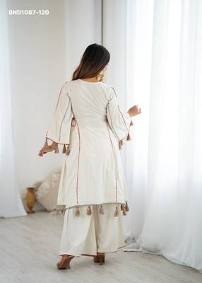 white pure cotton embroidered kurta set 5
