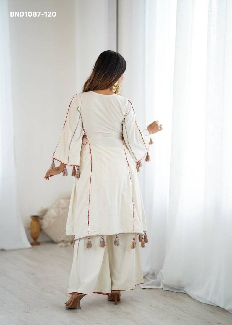 White pure cotton embroidered kurta-sets