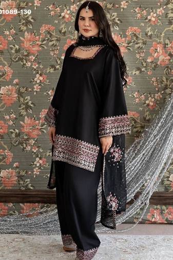 Black crepe embroidered kurta-sets