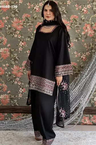 Black crepe embroidered kurta-sets