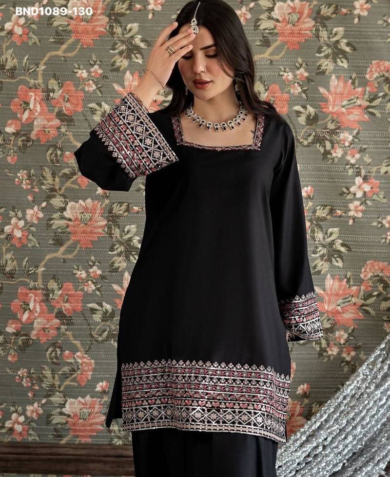 Black crepe embroidered kurta-sets