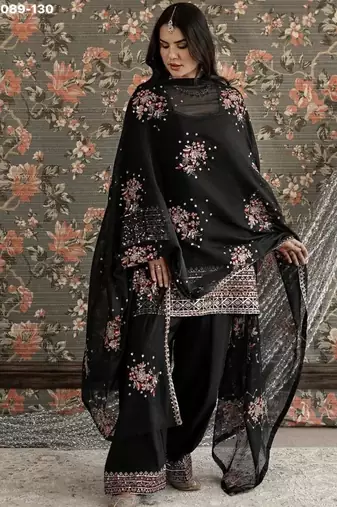 black crepe embroidered kurta set