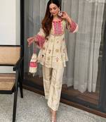 Cream crepe embroidered kurta-sets