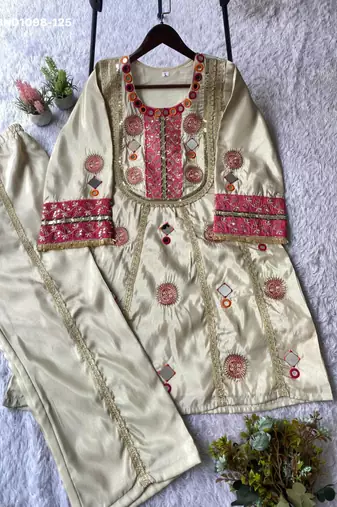 cream crepe embroidered kurta set