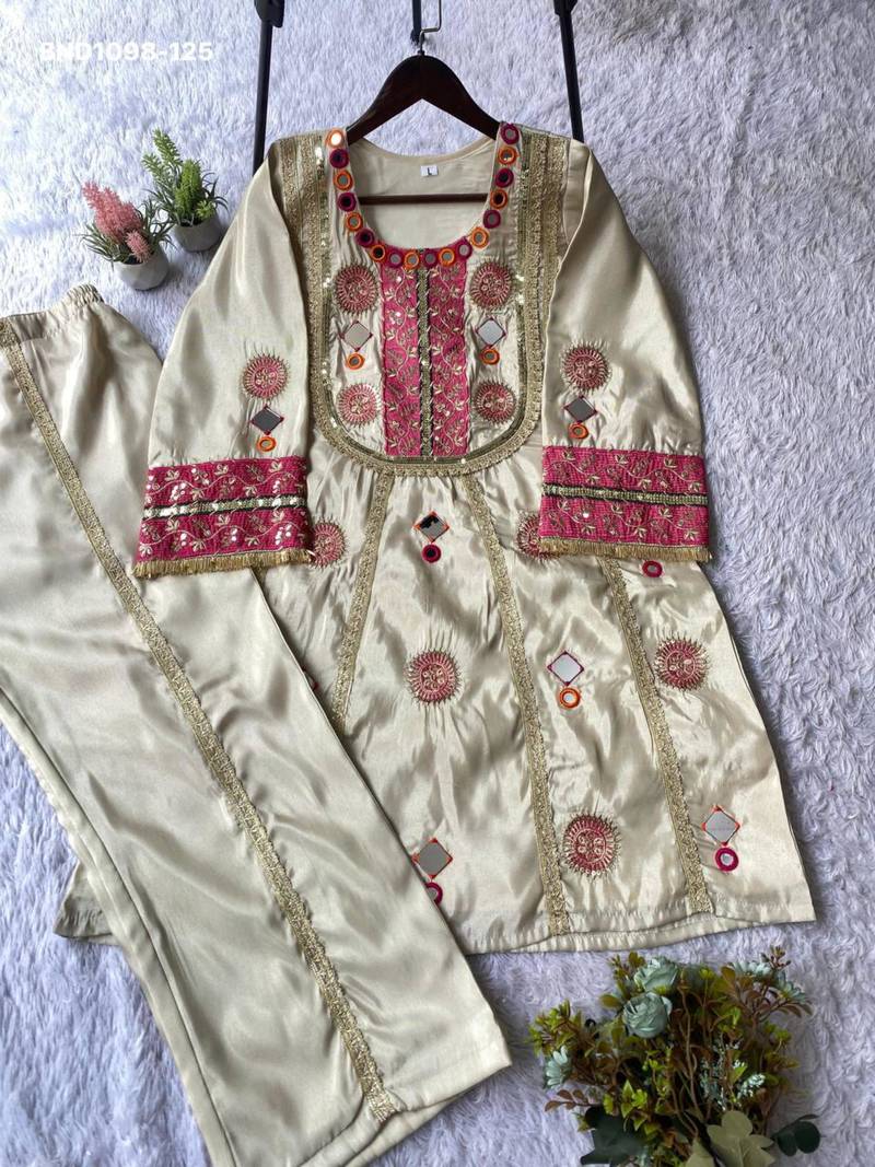 Cream crepe embroidered kurta-sets
