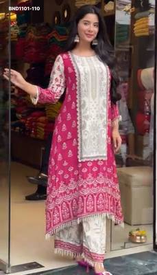 pink printed silk blend kurta set 1