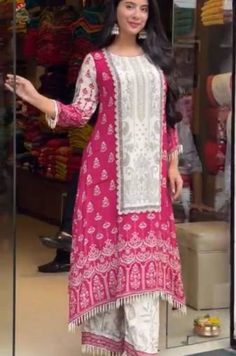 Pink silk blend printed kurta-sets