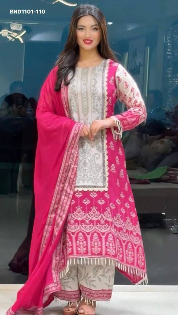 Pink silk blend printed kurta-sets