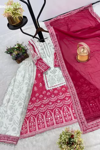 pink printed silk blend kurta set