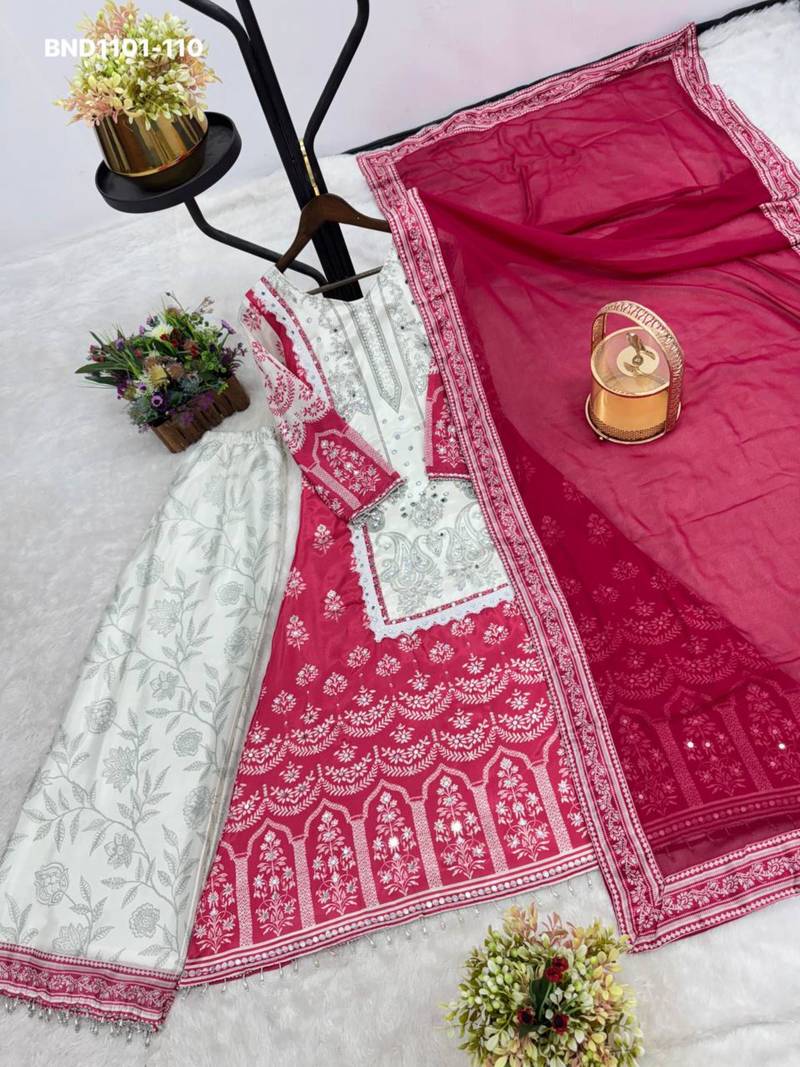 Pink silk blend printed kurta-sets