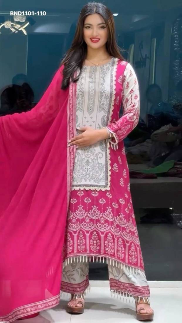 Pink silk blend printed kurta-sets
