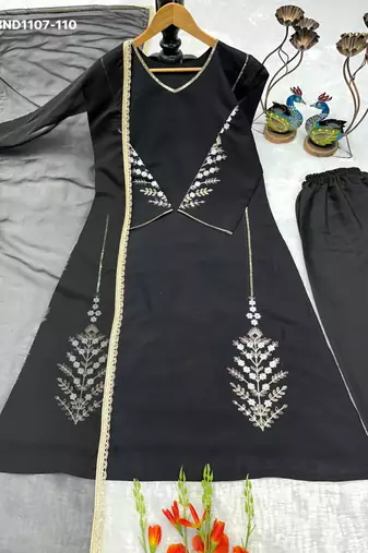 black embroidered silk blend kurta set