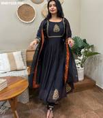 Dark-navy-blue georgette embroidered kurta-sets