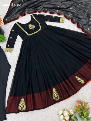 dark navy blue embroidered georgette womens kurta set 4