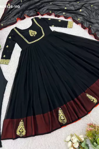dark navy blue embroidered georgette womens kurta set