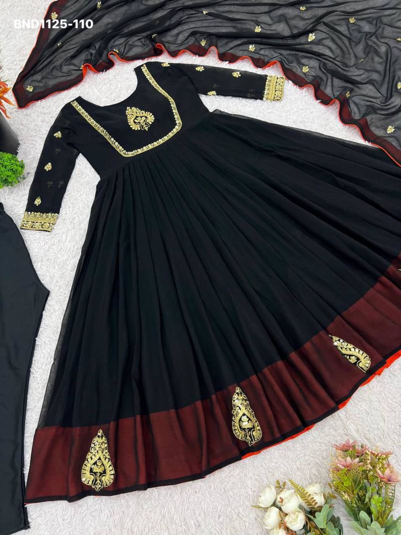 Dark-navy-blue georgette embroidered kurta-sets