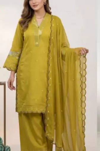 Mustard chanderi embroidered kurta-sets
