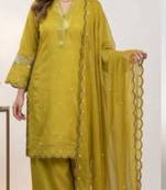 Mustard chanderi embroidered kurta-sets