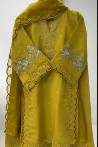 mustard embroidered chanderi kurta set