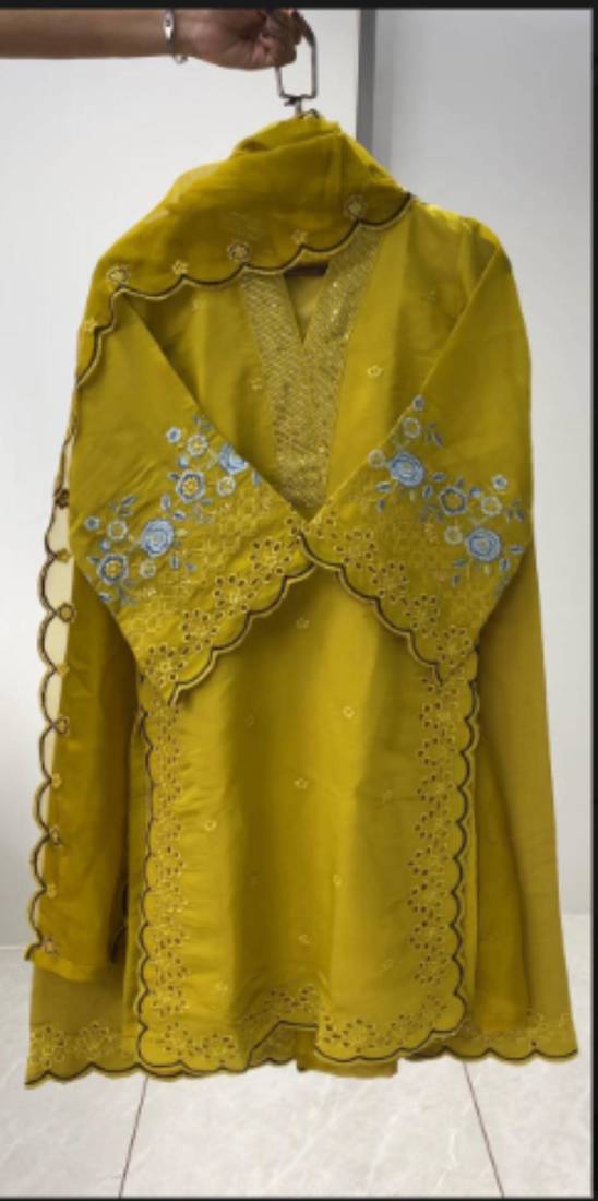Mustard chanderi embroidered kurta-sets