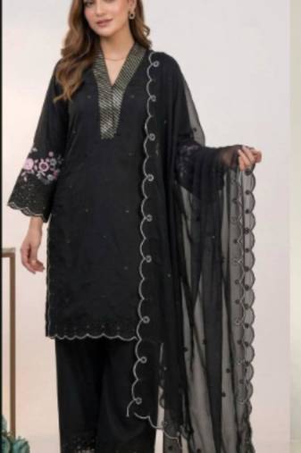 black embroidered chanderi kurta set