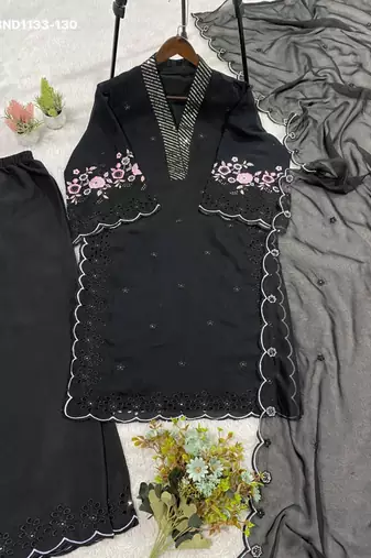black embroidered chanderi kurta set