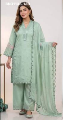 light sea green chanderi embroidered kurta set 1