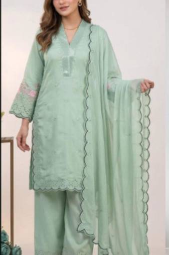 Light-sea-green chanderi embroidered kurta-sets