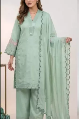 Light-sea-green chanderi embroidered kurta-sets