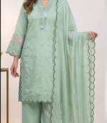 Light-sea-green chanderi embroidered kurta-sets