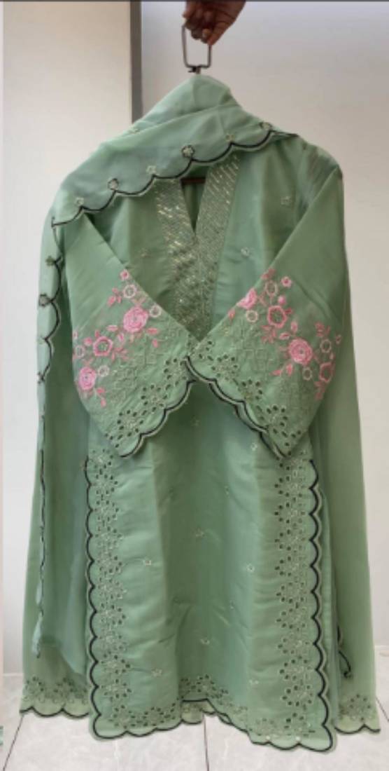 Light-sea-green chanderi embroidered kurta-sets