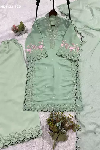 light sea green chanderi embroidered kurta set