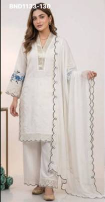 white embroidered chanderi womens kurta set 1