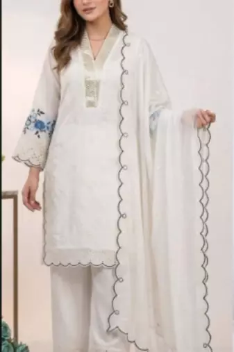 White chanderi embroidered kurta-sets