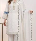 White chanderi embroidered kurta-sets