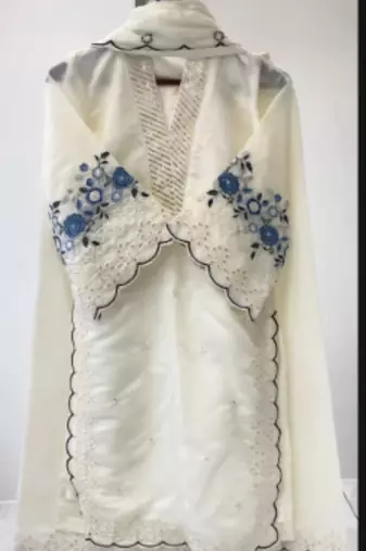 white embroidered chanderi womens kurta set