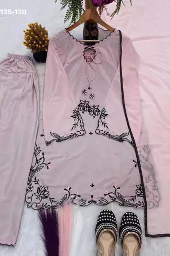 light pink embroidered silk blend kurta set
