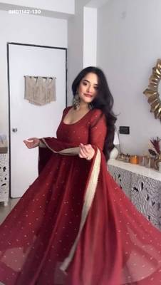 maroon embroidered georgette kurta set 1