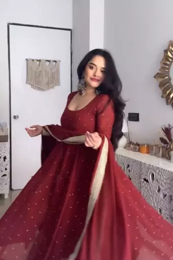 Maroon georgette embroidered kurta-sets