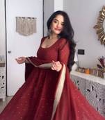Maroon georgette embroidered kurta-sets